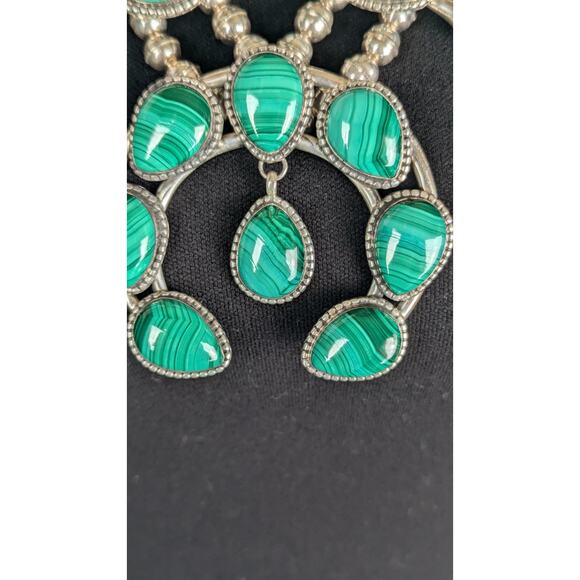 Kathleen Chavez Navajo Sterling Silver Malachite Squash Blossom Necklace + EUC - Picture 2 of 16